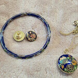 Cloisonne Jewelry Set/ Necklace, Bracelet, and Earrings